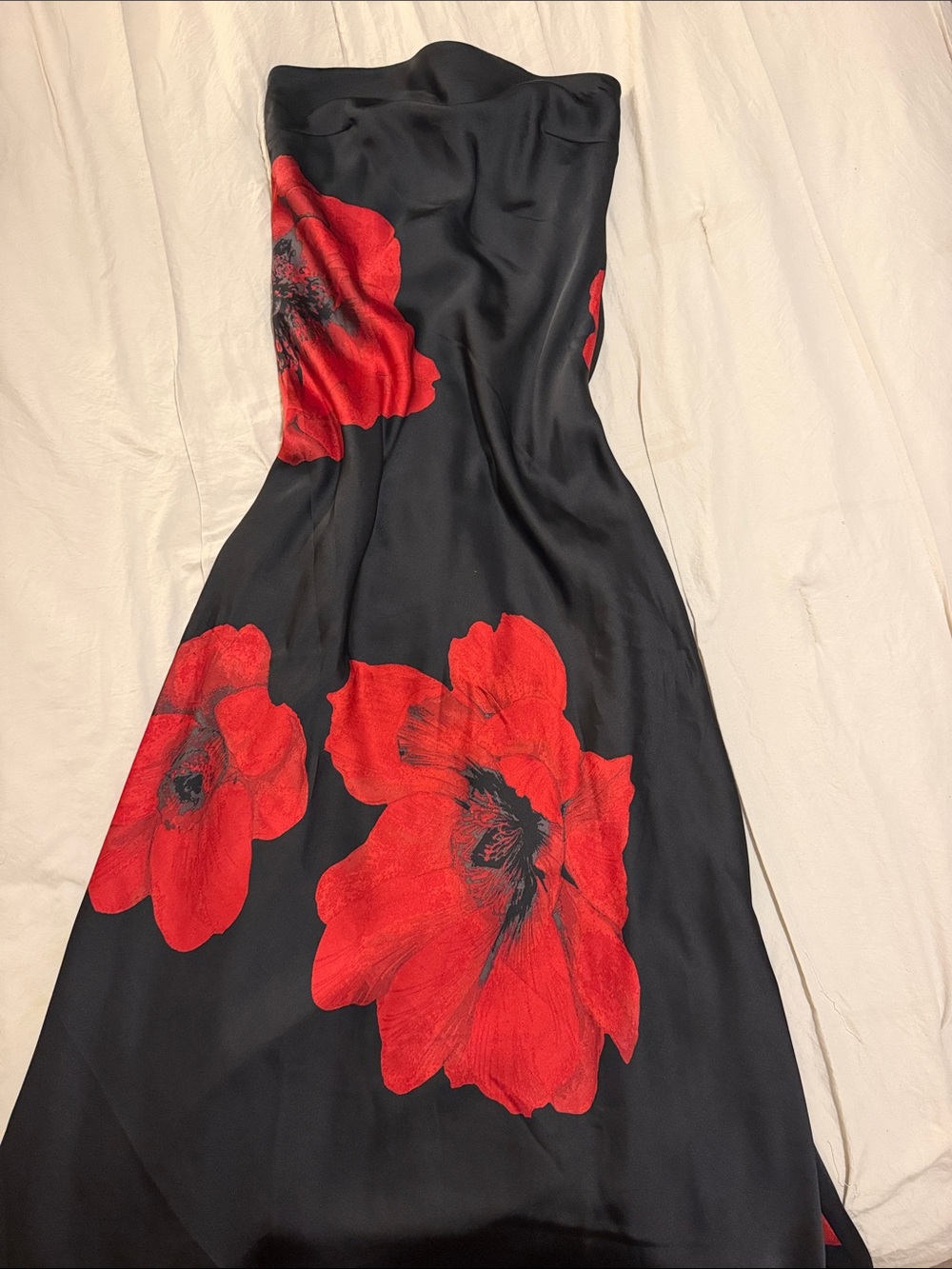 Francesca's Collections Black Strapless Dress with Red Floral Accents